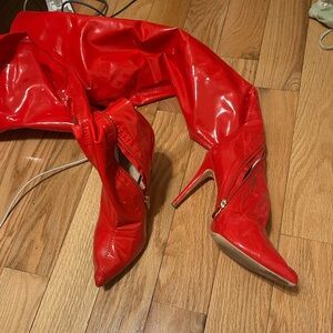 Red leather boots